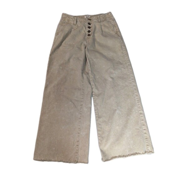 easel Pants - Easel Los Angeles Wide Leg Pants Medium Beige Button Fly High Rise Raw Hem Boho